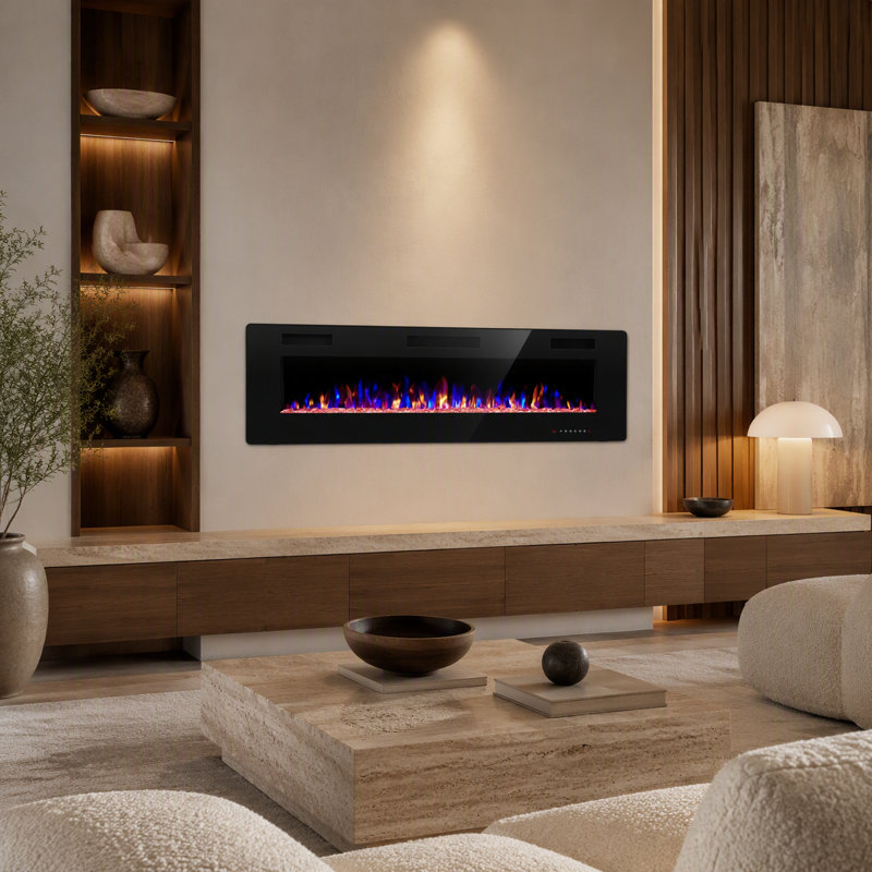 Wall-mounted/recessed Electric Fireplace, 750w/1500w Heater (5100 Btu, Heats 400 Sq Ft), 5 Speed/brightness, Remote & Touch Control, Silent (=40db), Etl Certified