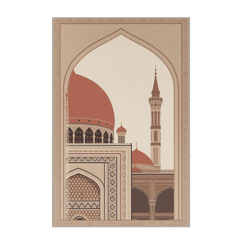 Soft Plush Beecher Shiraz Nasir Mosque Global Inspired Oriental Area Rug in Brown – Beige Binding, 5x7