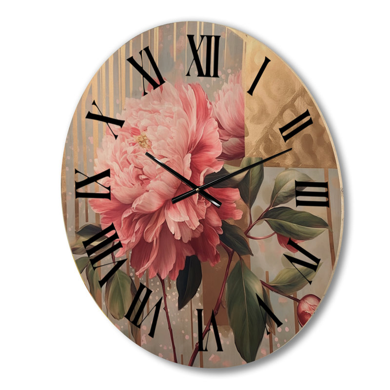 Horloge murale surdimensionnée avec pivoines roses et jaunes, Petit