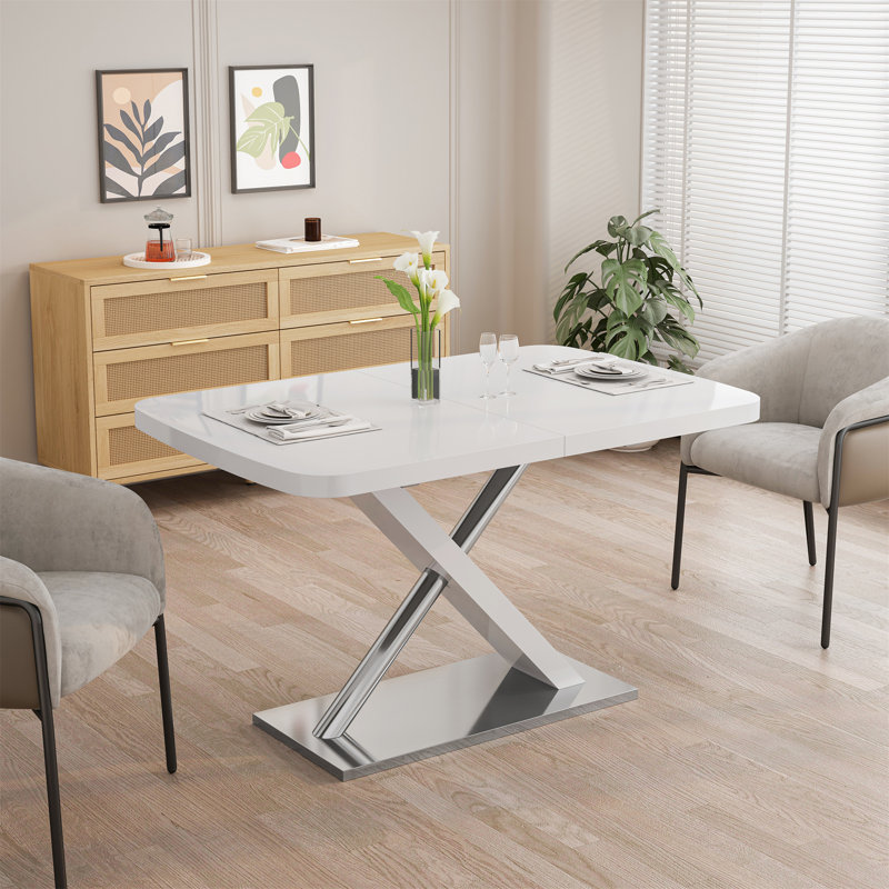 Table de salle à manger 47,25 à 63 po moderne blanc brillant pour 4 à 6 personnes