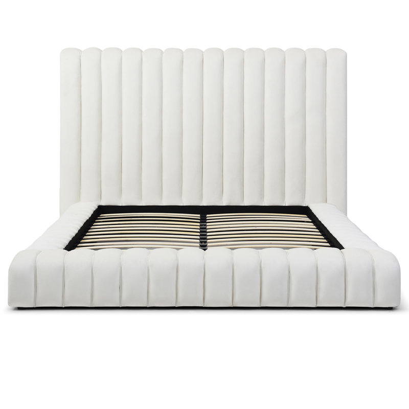 Lit plateforme en velours Kaydence, Crème, Grand lit