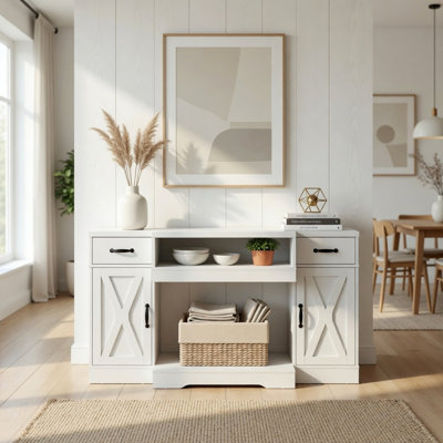 64.5" Farmhouse TV Stand with Adjustable Shelves & Double Doors
