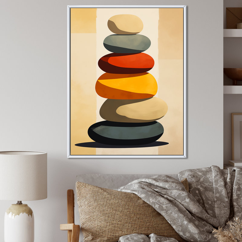 «Visual Tranquility Rock Balancing On», reproduction sur toile, H 32 po x l 24 po x P 1 po, Cadre flottant blanc