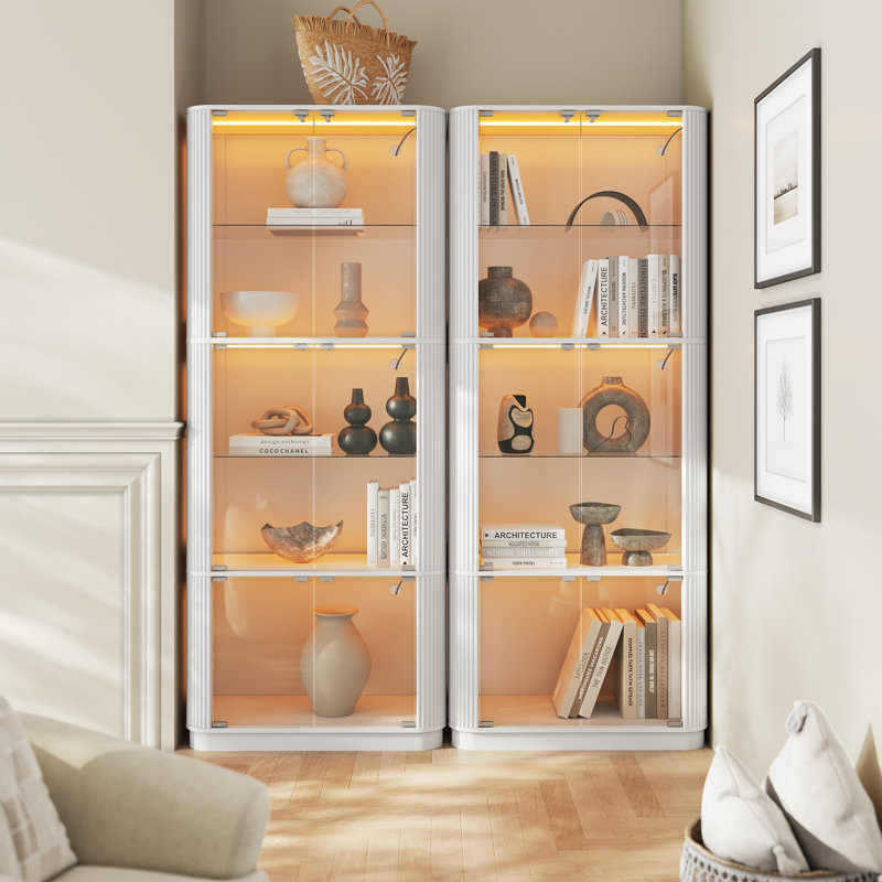 Vitrine moderne minimaliste à DEL 3 couleurs, incurvée et cannelée (paquet de 2), White