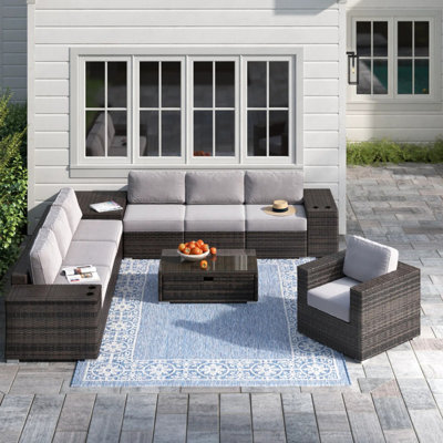 11-Piece Outdoor Sectional Seating Set With Cushions – Fully Assembled