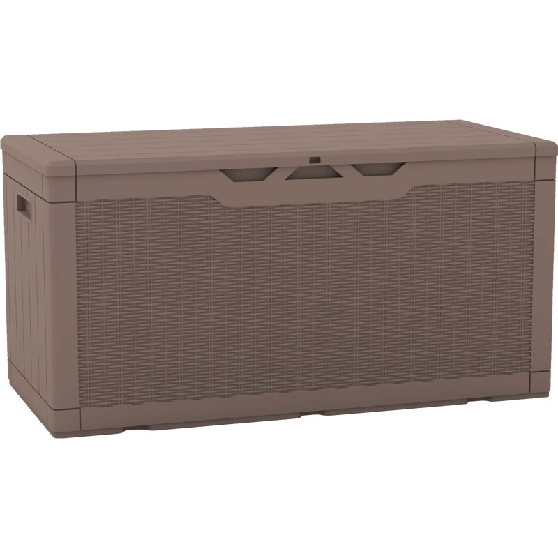 Light Brown Lockable Wicker Resin Deck Box, 100 Gallon