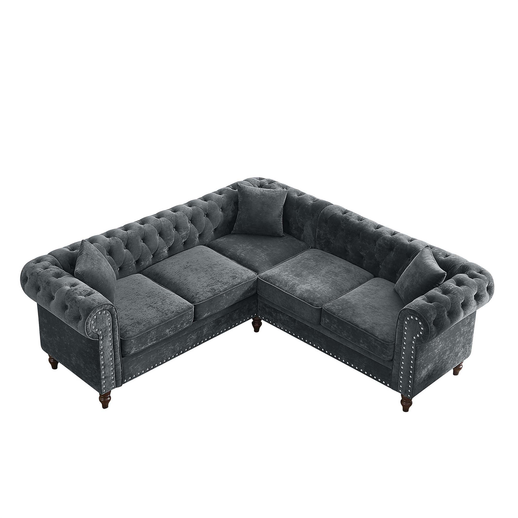 Wellington Large Square Arm Leather Pillow Back Couch With Nails - Club  Furniture