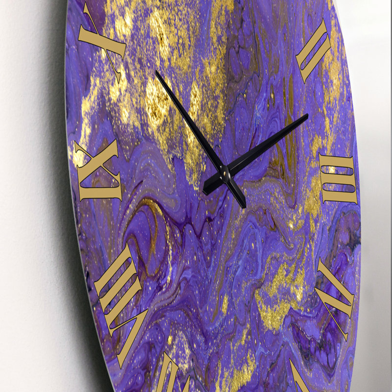 Or et mauve texture ondulée marbrée I - horloge murale moderne, Petit