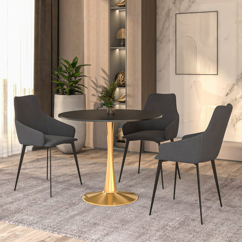 Leisuremod Bristol 31" Round Dining Table, Modern Small Space Kitchen Table with Gold Pedestal Base, Mid-Century Bistro Table for Breakfast Nook