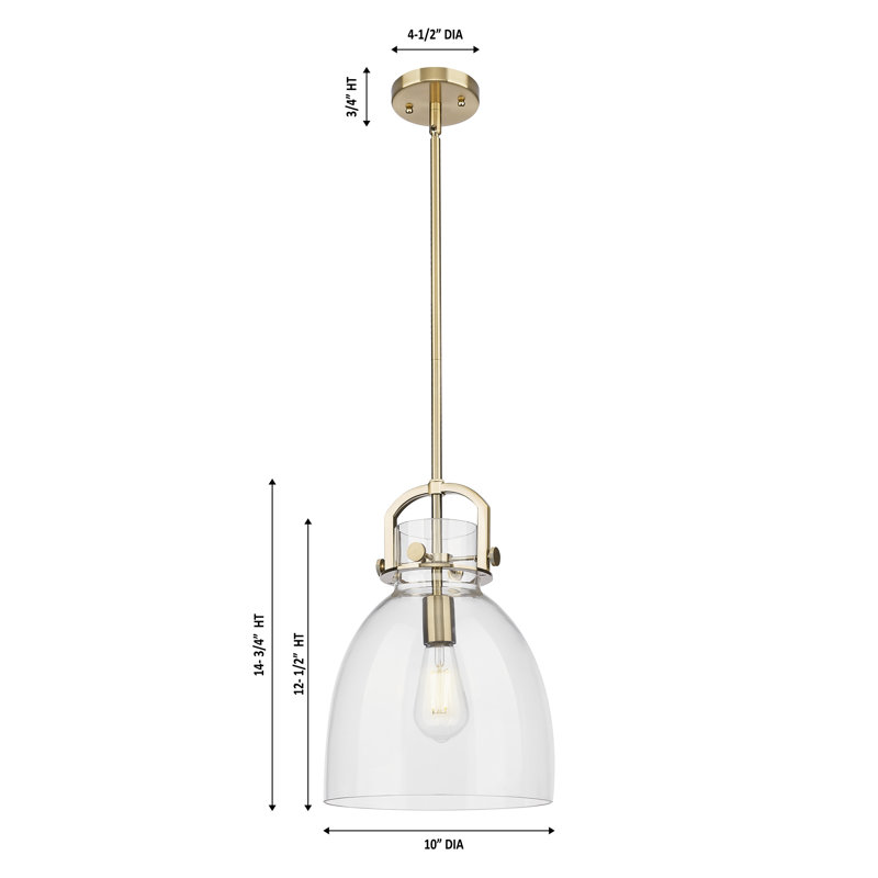 Luminaire suspendu 1 lumière Badillo, Laiton brossé, Mercure, H 14,75 po x l 10 po x P 10 po