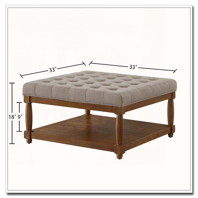 Upholstered Tufted Linen Ottoman Coffee Table, coffee, Square