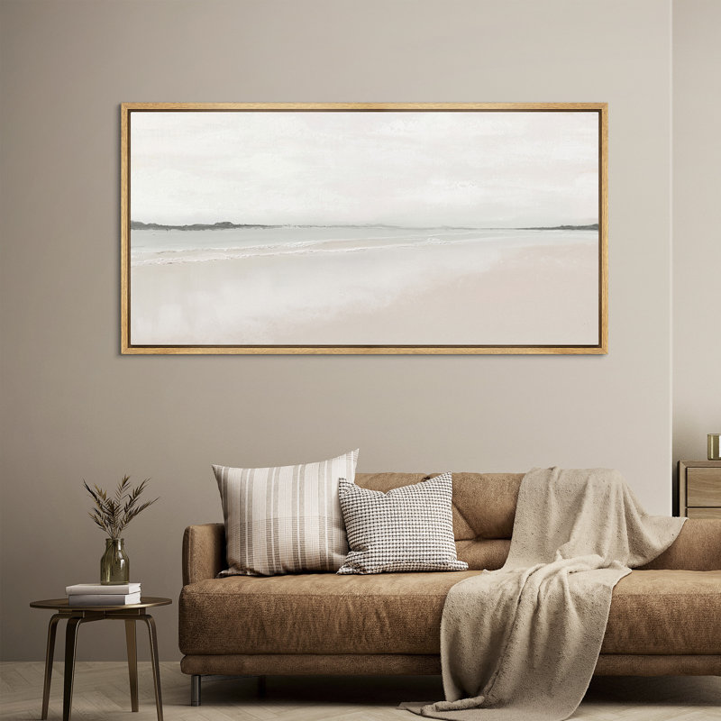 Muted Coastal Beach Serene Modern Neutral Extra Large Pictures Framed Canvas Print Wall Art, 30" H x 60" W, Natural