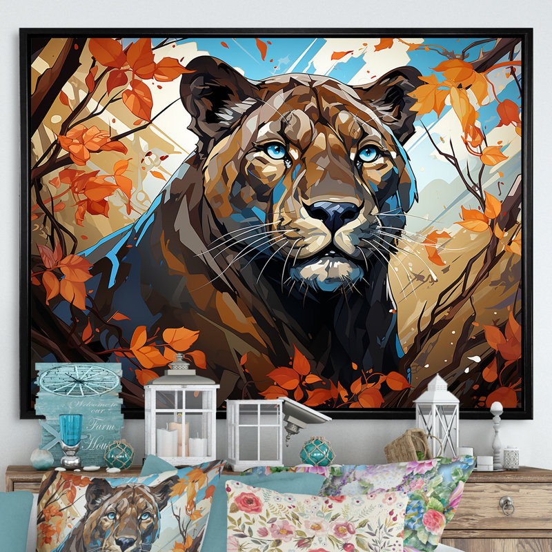 «Majestic Panther Roar I» sur toile, Cadre flottant noir, H 12 po x l 20 po x P 1 po