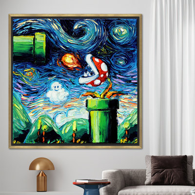 Van Gogh Mario Printed, Van Gogh Canvas Art, Modern Starry Night Printed, Mario World Printed, Modern Wall Art, Mario Bros Printed,