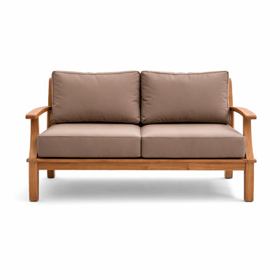 Galvan 56.94'' Wide L-Shaped Teak Patio Sofa with Cushions