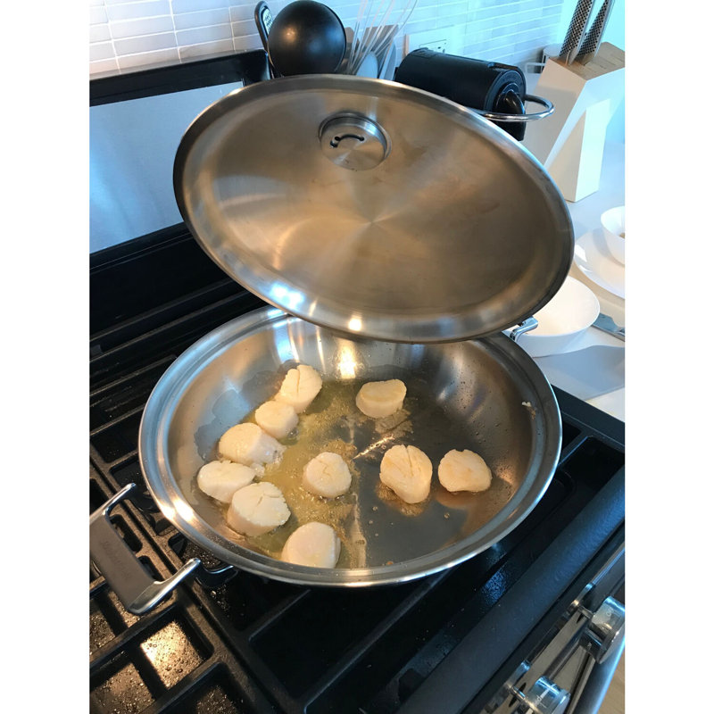 CookCraft Original 3-Qt. Tri-Ply Stainless Steel Dual-Handle Casserole Pan featuring Silicone Handles and Convenient Lid with Patented Rim Latch