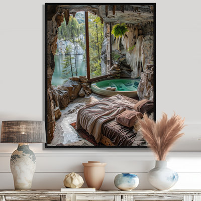 «Beach Cabin In Cave In Tropical Paradise», reproduction d'art mural plage et océan