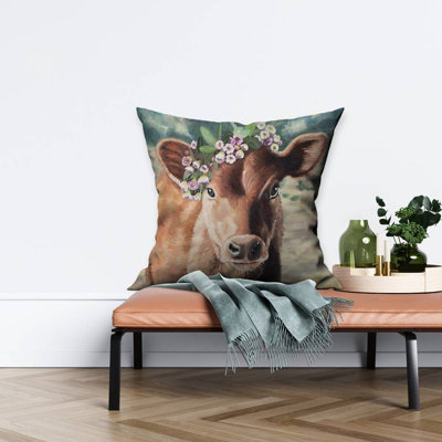 Cute jersey cow - 20"x20" Throw pillow - Poly twill - Print on demand
