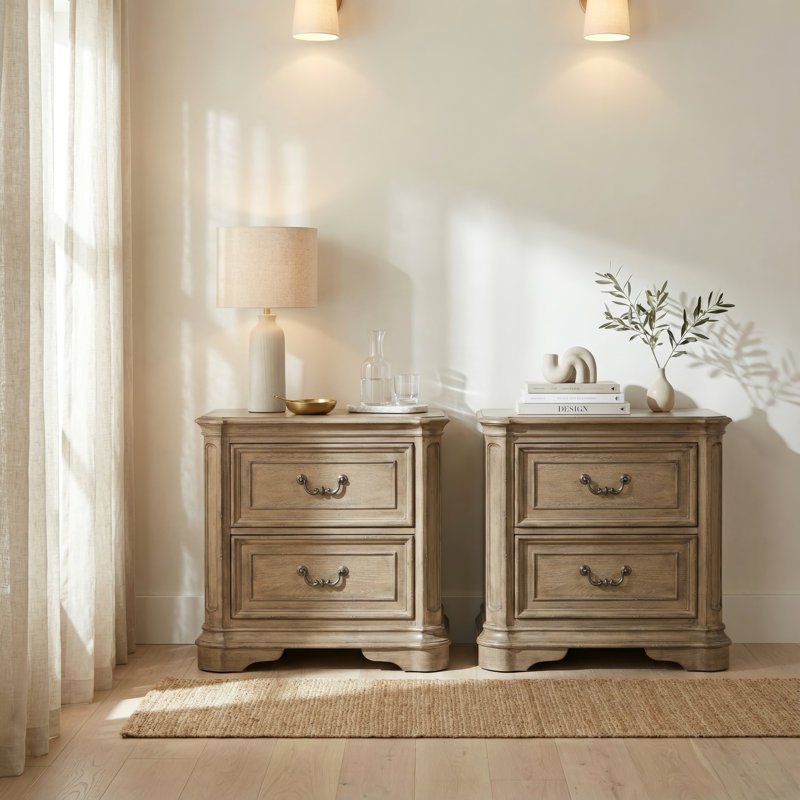Colchester King Panel Bed & Two Nightstands Bedroom Set, Tan/Brown, King