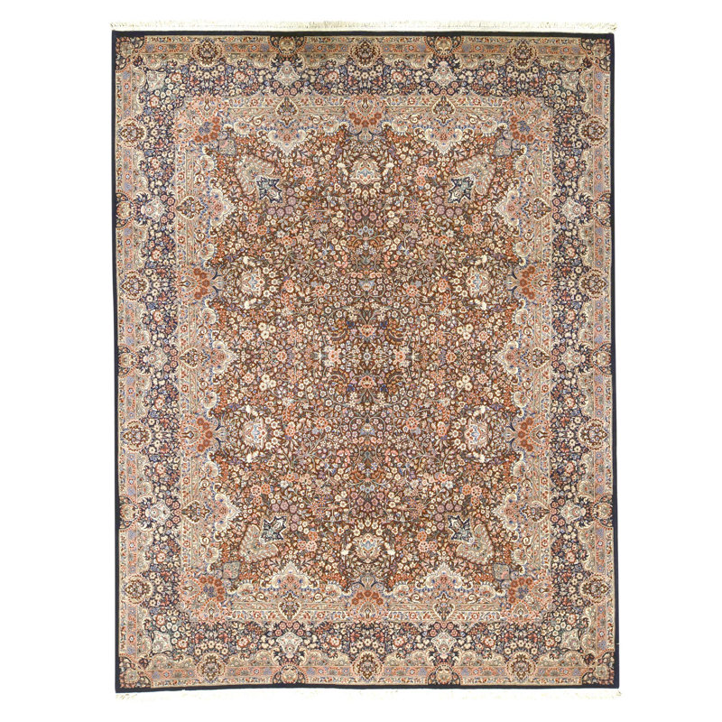 Tapis bleu marine et vin de haute qualité noué à la main