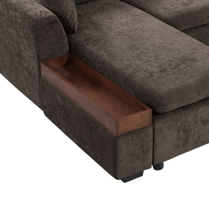 Canapé modulaire avec canapé en forme de L de 93,7 po et compartiment de rangement en bois pour le salon, brun