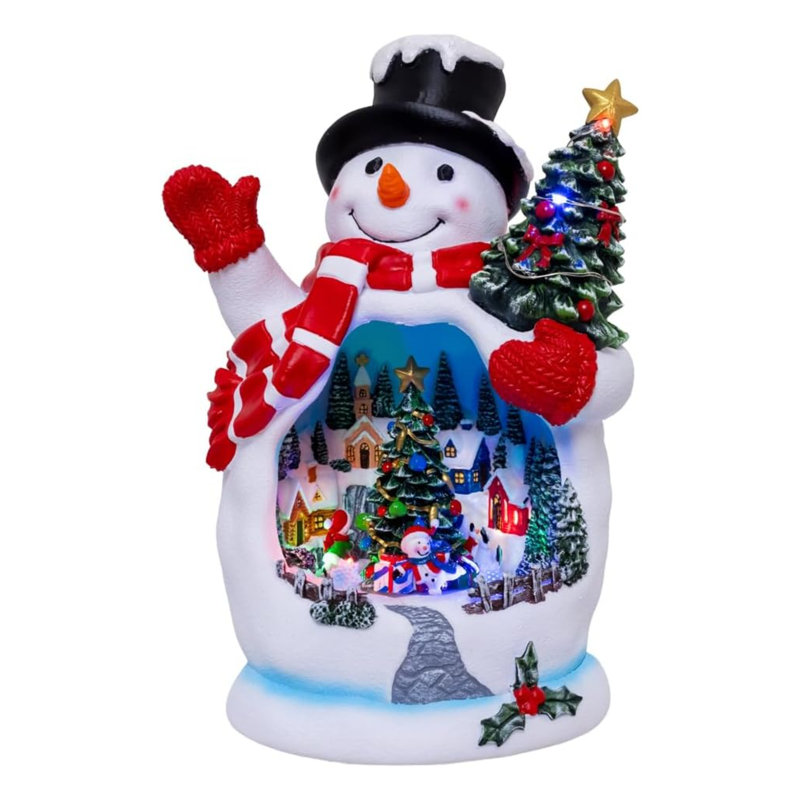 Bonhomme de neige DEL à piles Kurt Adler avec scène de village, 25 cm (10 po), fonctionnant sous USB.