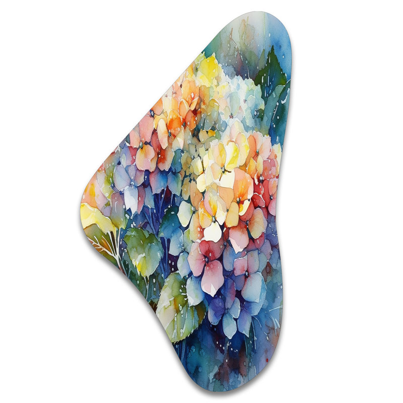 Art mural asymétrique en métal Creswell - Hydrangea Boomerang, H 31 po x l 17 po
