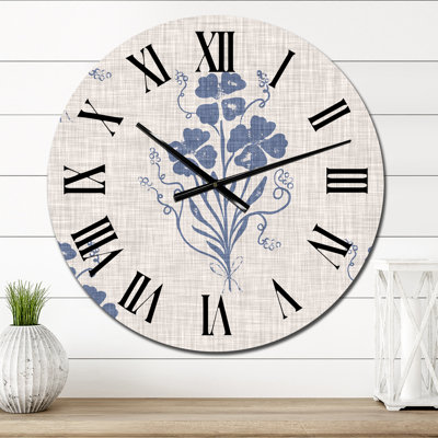 Vintage Blue Farmhouse Flower I - Traditional Wall Clock