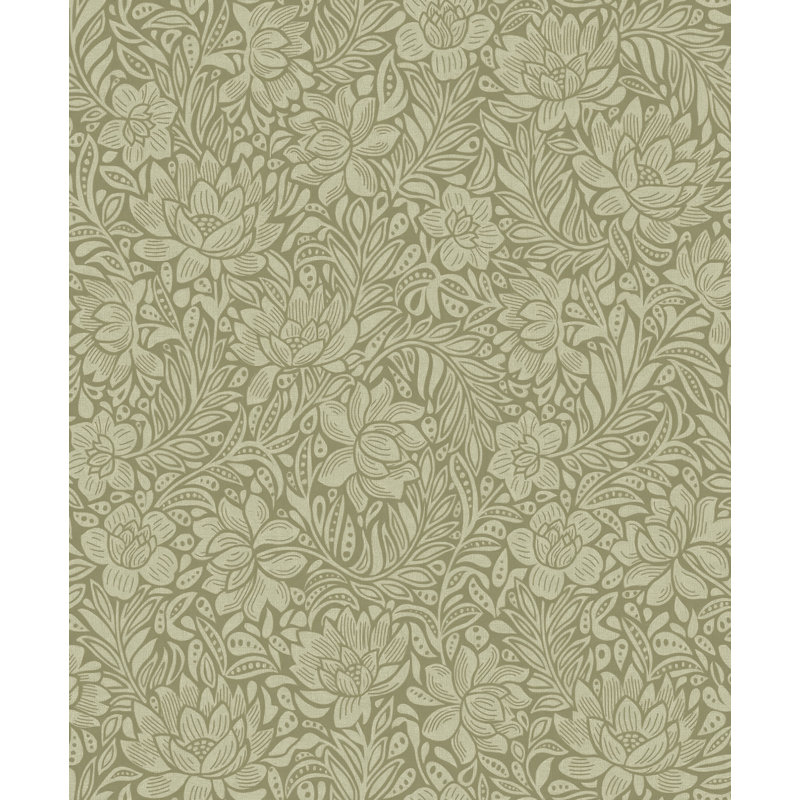 Zahara Olive Floral Wallpaper, Green