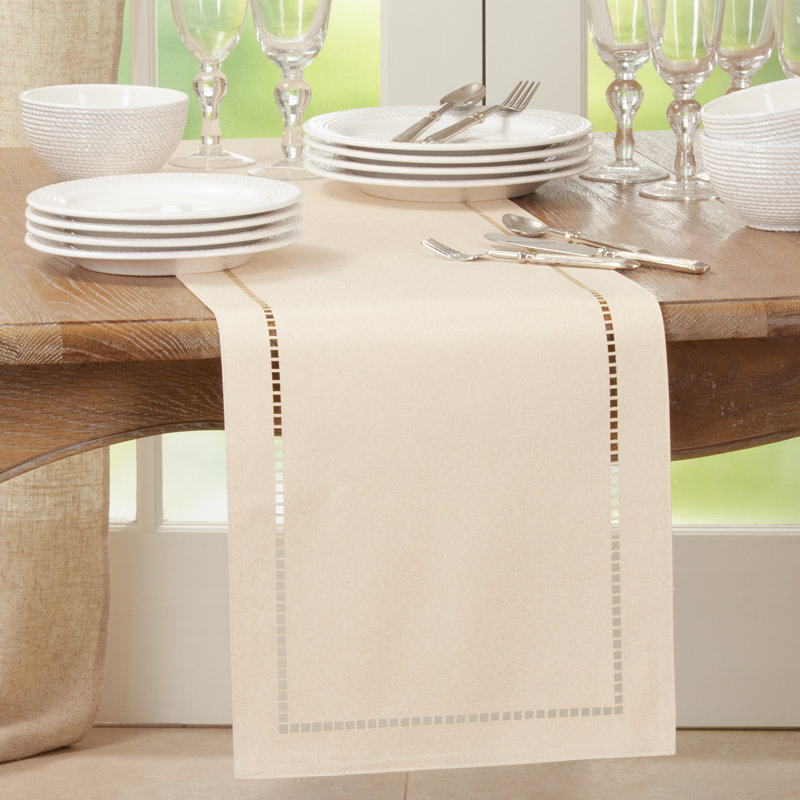 Neith Polyester Rectangle Table Runner, Ivory, 120" x 14"