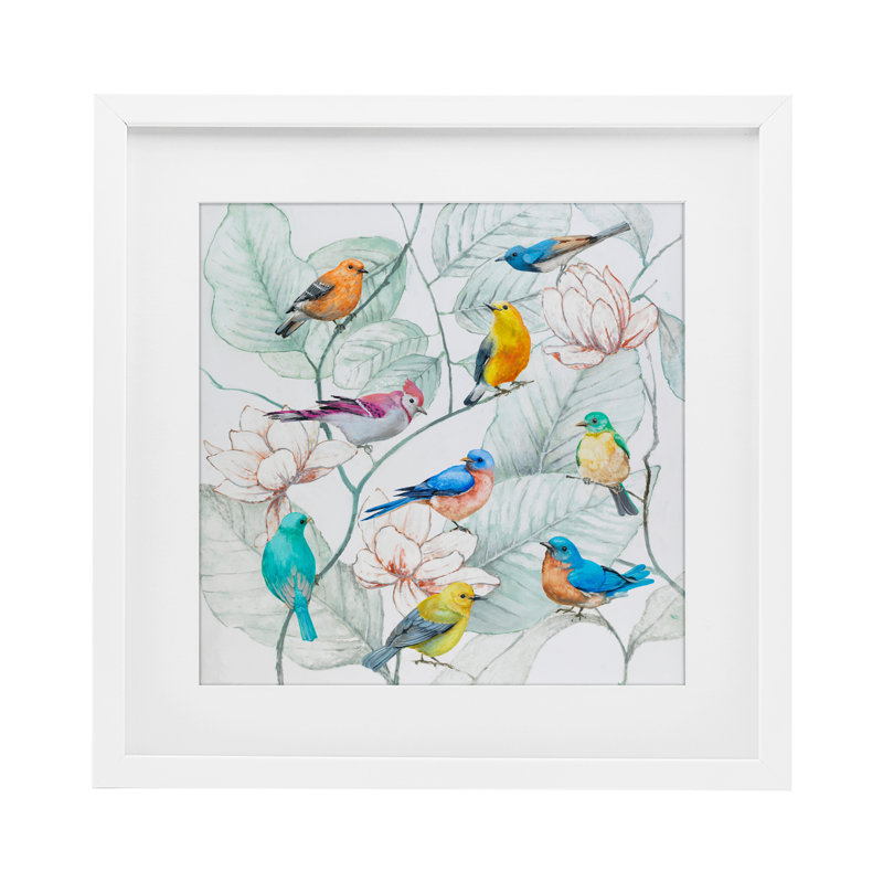 «Colorful Array of Birds», reproduction sous verre encadrée, design par Lorenzo Collective, H 13 po x l 13 po