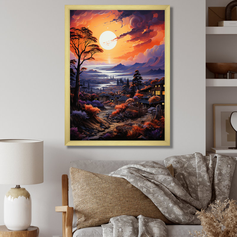 Village de Vangogh au coucher du soleil II, Cadre doré à une seule photo, H 44 po x l 34 po x P 1,5 po