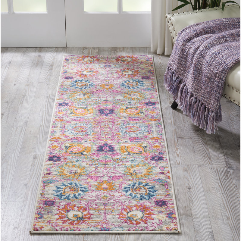 Tapis argenté / orange / rose Justien, Tapis de couloir 1 pi 1 po x 6 pi
