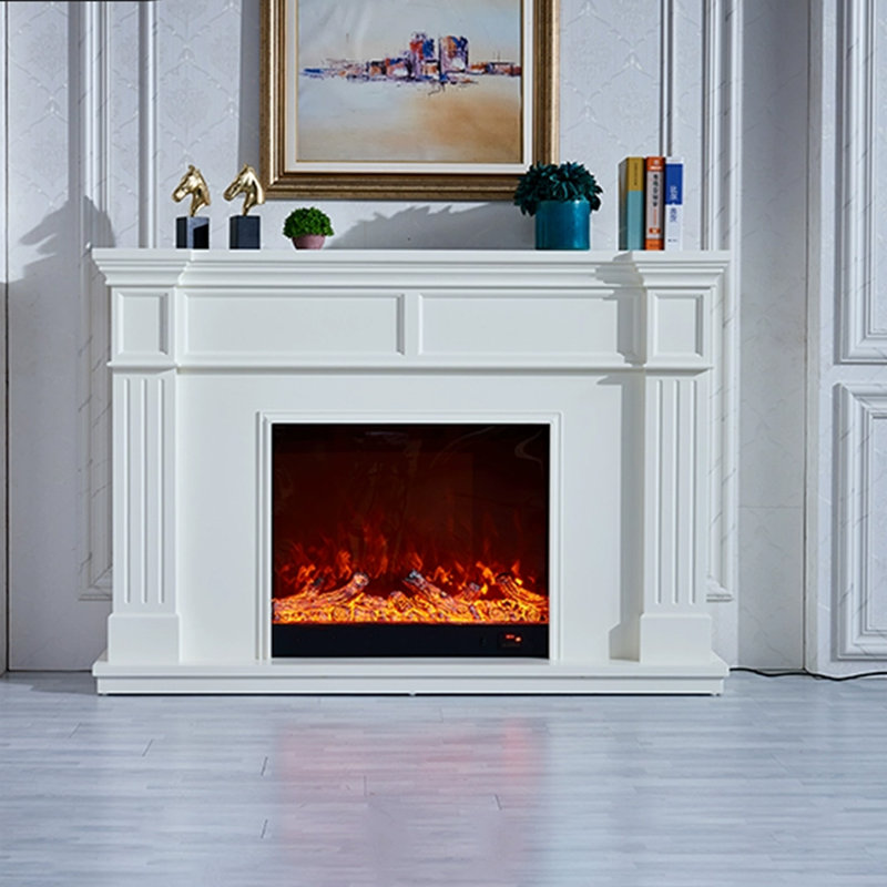 Foyer électrique blanc en bois massif