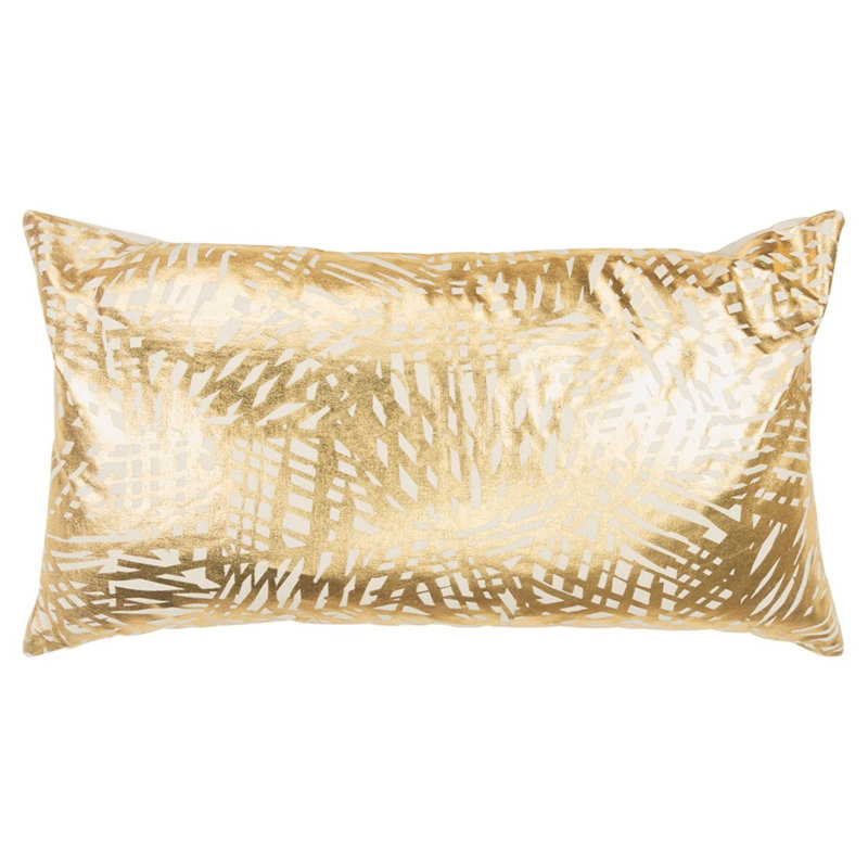 Gold and White Cotton Lumbar Pillow with Etched Pattern