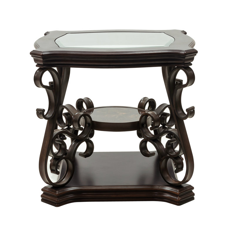 Table de bout, plateau de table en verre avec tablette