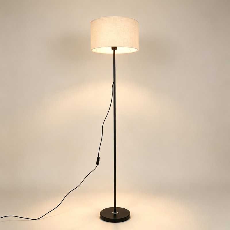 Lampe sur pied minimaliste moderne avec abat-jour cylindrique en tissu et ampoule incluse