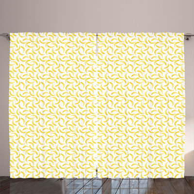 Rustic curtain, cartoon banana, yellow and white