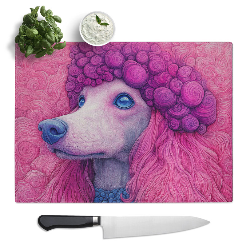Poodle Graphic Dog  Glass Chopping Board