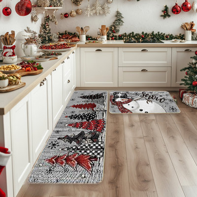  2 Pcs Christmas Kitchen Rugs and Mats for Floor Non Slide Backing Mat Merry Christmas Kitchen Decor Kitchen Rug Sets Xmas Decor 16x24in+16x48in