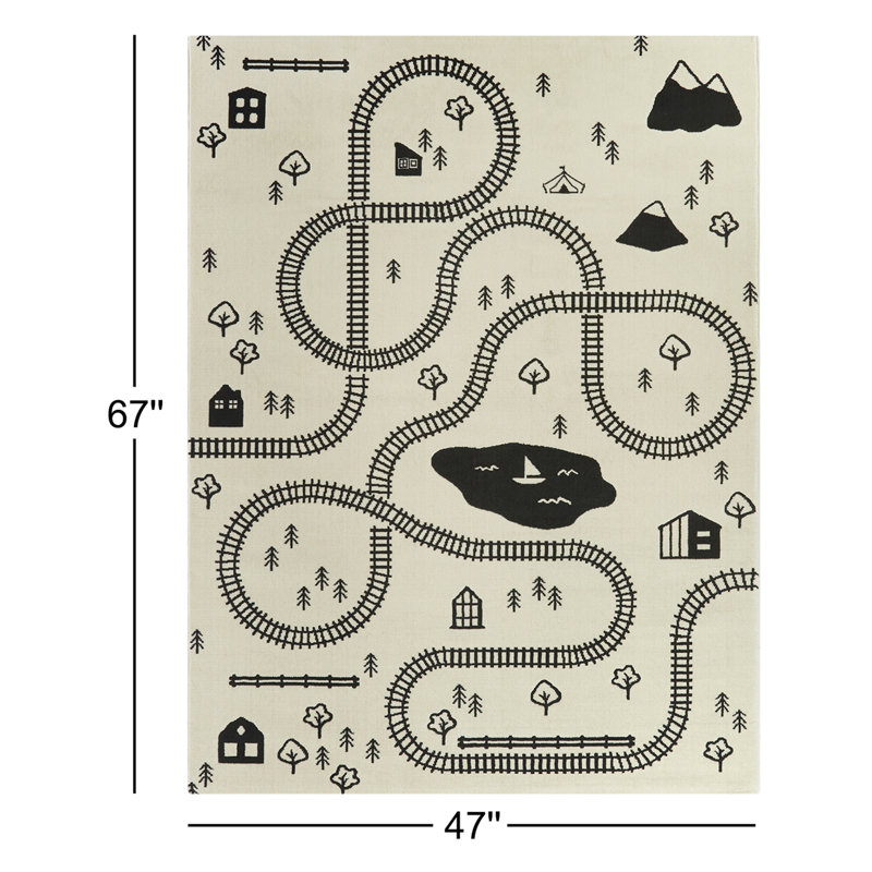 Tapis crème / noir Kitterman, Rectangle 3 pi 11 po x 5 pi 7 po