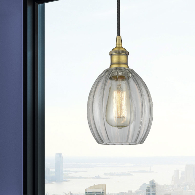 Luminaire suspendu simple à 1 lumière Bolduc, Transparent, Laiton brossé