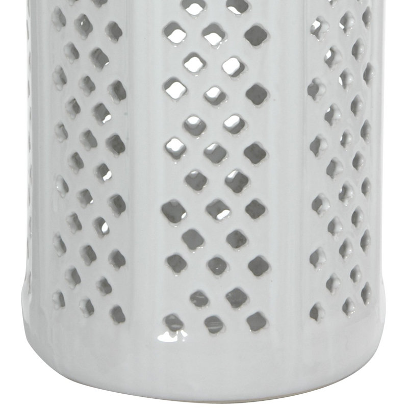 White Porcelain Carved Lattice Umbrella Stand