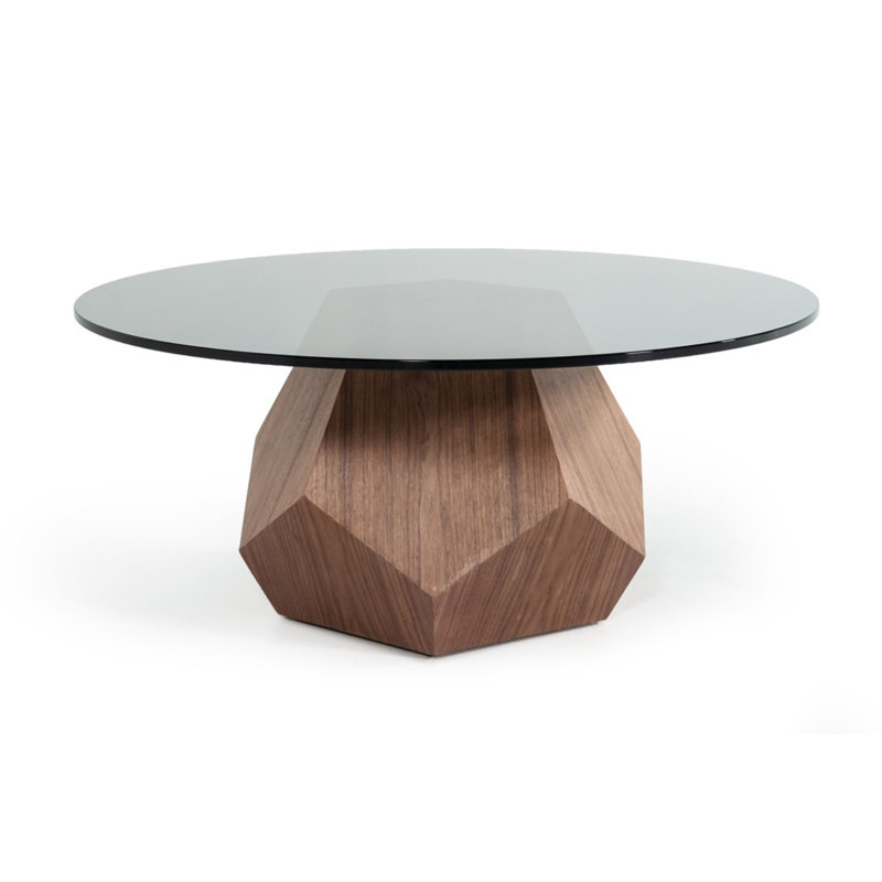 Table basse moderne en noyer et verre fumé Doheny