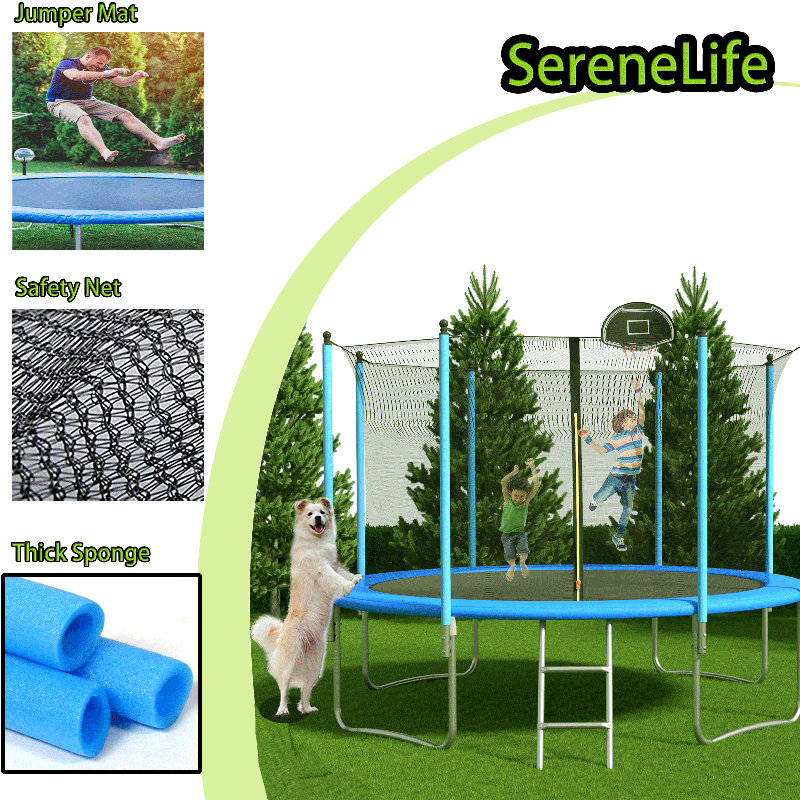 SENCHO GINSYTALIOR 12' Round Backyard Trampoline with Safety Enclosure