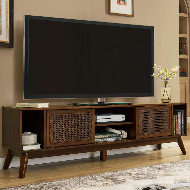 TV Stand Entertainment Cabinet Media Console, Dark Walnut Brown