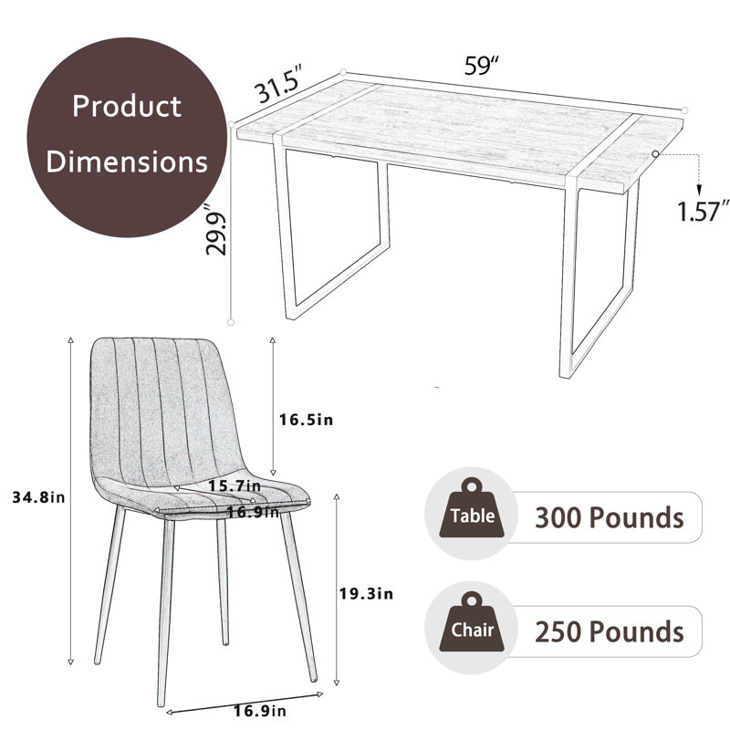Dining Set, 59'' Rectangular Dining Room Table Set Upholstered Dining Chairs, Cream