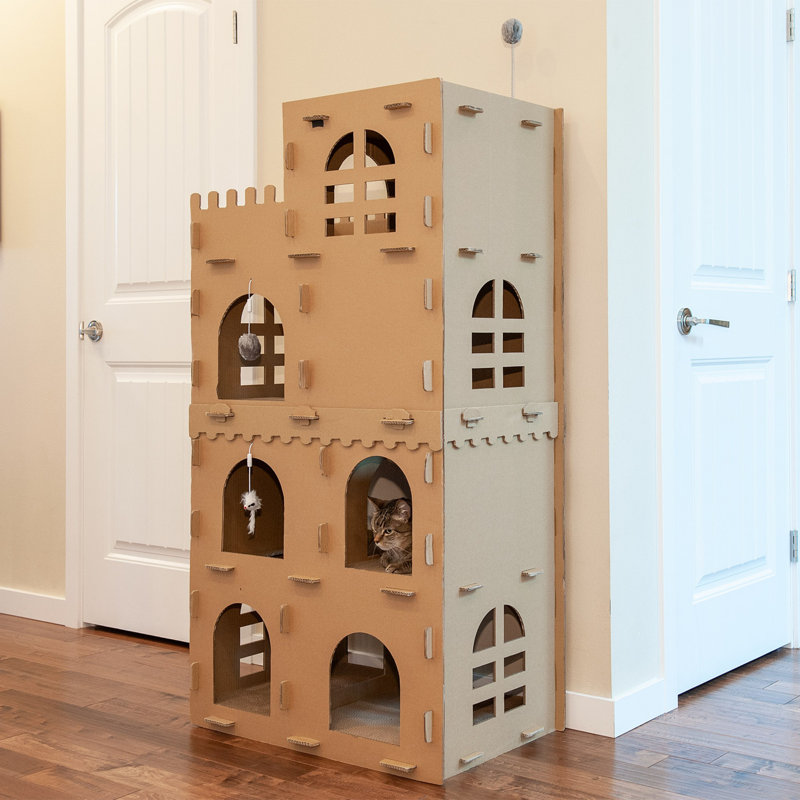 Castle-Themed Multi-Level Cardboard Cat Scratcher with Catnip