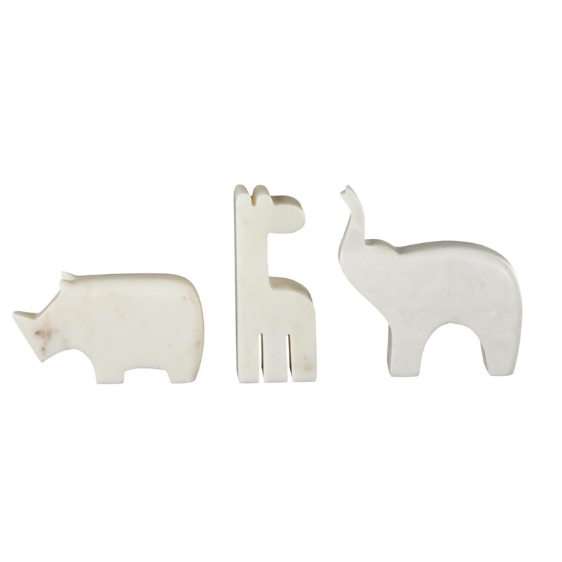 Sculpture de petits animaux safari en marbre Cole and Grey, H 3,4 po x l 5,85 po x P 1,5 po, Crème