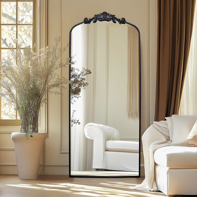 Antique Black Arch Full Wall Mirror, 71"x30" Elegant  Vintage Mirror with Ornate Frame